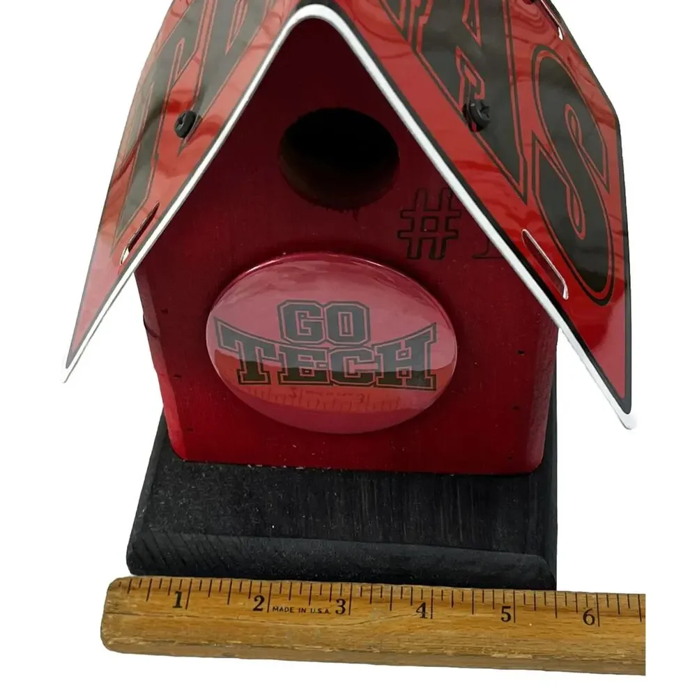 TEXAS TECH UNIVERSITY Birdhouse Handmade Red Raiders Wooden Decoration Tin Roof